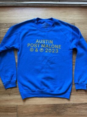 Post Malone Austin 2023 Tour Official Crewneck Sweatshirt Blue Unisex Size Small